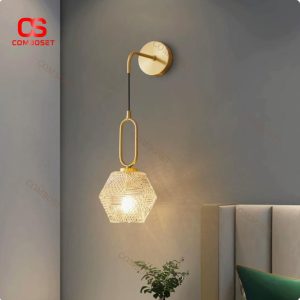 Đèn Tường Thuỷ Tinh Hình Lục Giác Chiếu Sáng Phòng Ngủ Có 3 Chế Độ Sáng Hiện Đại