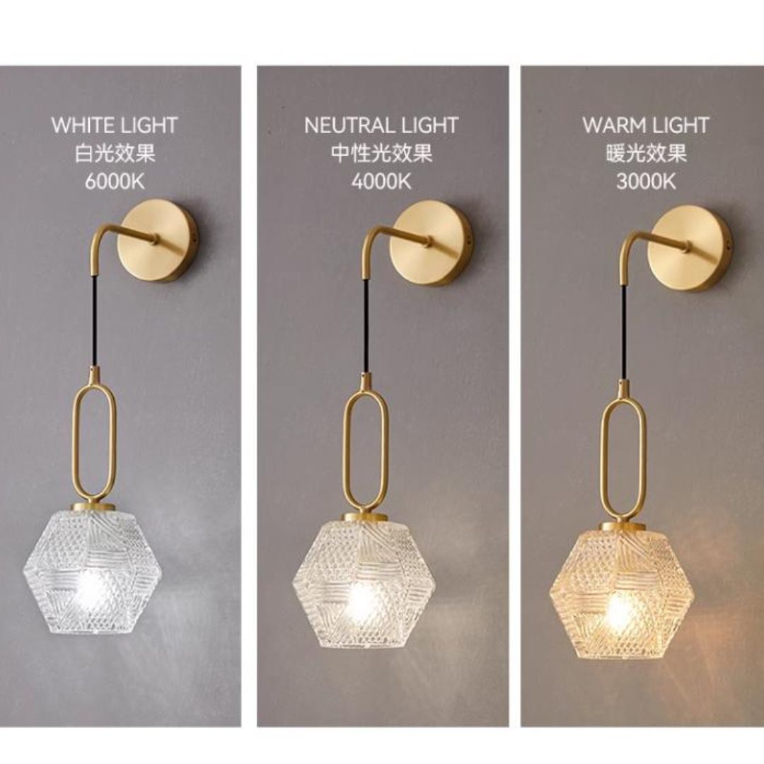 Đèn Tường Thuỷ Tinh Hình Lục Giác Chiếu Sáng Phòng Ngủ Có 3 Chế Độ Sáng Hiện Đại