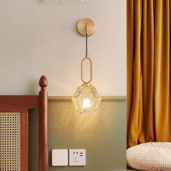 Đèn Tường Thuỷ Tinh Hình Lục Giác Chiếu Sáng Phòng Ngủ Có 3 Chế Độ Sáng Hiện Đại