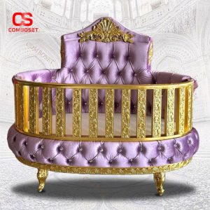 Ghế Giường Trẻ Em Sang Trọng Vải Nhung Khung Gỗ Mạ Vàng Decor Biệt Thự, Lâu Đài Công Chúa