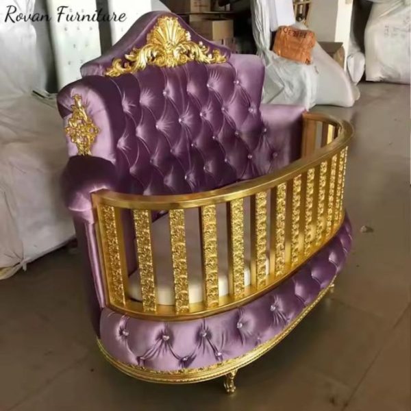 Ghế Giường Trẻ Em Sang Trọng Vải Nhung Khung Gỗ Mạ Vàng Decor Biệt Thự, Lâu Đài Công Chúa