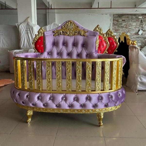 Ghế Giường Trẻ Em Sang Trọng Vải Nhung Khung Gỗ Mạ Vàng Decor Biệt Thự, Lâu Đài Công Chúa