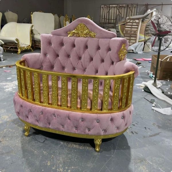 Ghế Giường Trẻ Em Sang Trọng Vải Nhung Khung Gỗ Mạ Vàng Decor Biệt Thự, Lâu Đài Công Chúa
