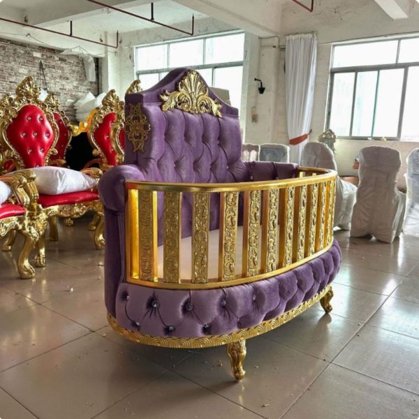 Ghế Giường Trẻ Em Sang Trọng Vải Nhung Khung Gỗ Mạ Vàng Decor Biệt Thự, Lâu Đài Công Chúa