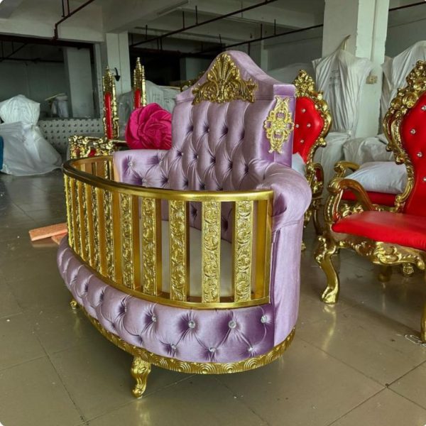 Ghế Giường Trẻ Em Sang Trọng Vải Nhung Khung Gỗ Mạ Vàng Decor Biệt Thự, Lâu Đài Công Chúa