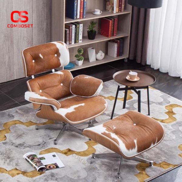 Ghế Lười Da Bò Kèm Bàn Để Chân Xoay 360 Độ Sang Trọng Thiết Kế Ý Thư Giãn Nghỉ Ngơi, Đọc Sách
