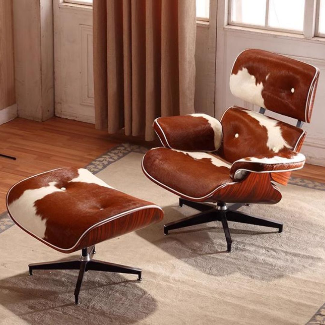 Ghế Lười Da Bò Kèm Bàn Để Chân Xoay 360 Độ Sang Trọng Thiết Kế Ý Thư Giãn Nghỉ Ngơi, Đọc Sách