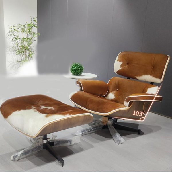 Ghế Lười Da Bò Kèm Bàn Để Chân Xoay 360 Độ Sang Trọng Thiết Kế Ý Thư Giãn Nghỉ Ngơi, Đọc Sách