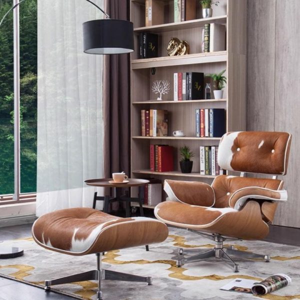 Ghế Lười Da Bò Kèm Bàn Để Chân Xoay 360 Độ Sang Trọng Thiết Kế Ý Thư Giãn Nghỉ Ngơi, Đọc Sách