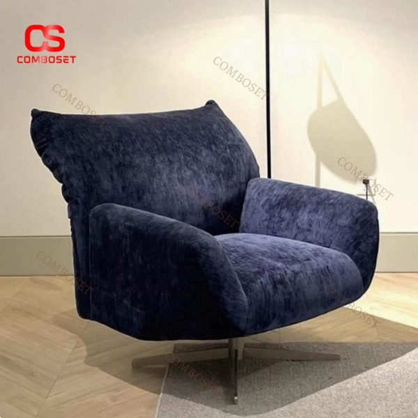 Ghế Sofa Đơn Vải Nỉ Màu Xanh Đen Tối Giản Xoay 360 Độ Hiện Đại Decor Phòng Khách