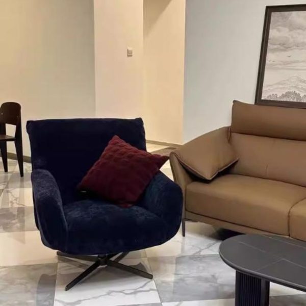 Ghế Sofa Đơn Vải Nỉ Màu Xanh Đen Tối Giản Xoay 360 Độ Hiện Đại Decor Phòng Khách