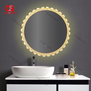 Gương Đèn LED Treo Tường Phòng Tắm Hình Tròn Bông Hoa, Phòng Ngủ, Bàn Trang Điểm Hiện Đại