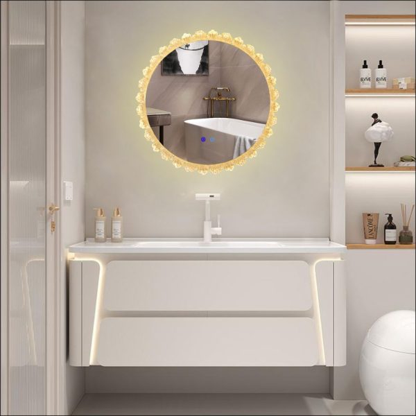 Gương Đèn LED Treo Tường Phòng Tắm Hình Tròn Bông Hoa, Phòng Ngủ, Bàn Trang Điểm Hiện Đại
