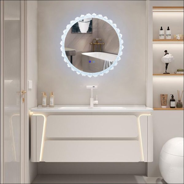 Gương Đèn LED Treo Tường Phòng Tắm Hình Tròn Bông Hoa, Phòng Ngủ, Bàn Trang Điểm Hiện Đại