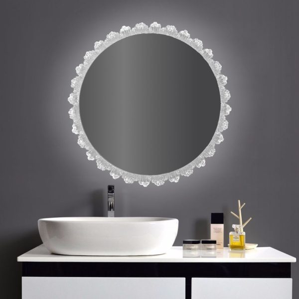Gương Đèn LED Treo Tường Phòng Tắm Hình Tròn Bông Hoa, Phòng Ngủ, Bàn Trang Điểm Hiện Đại