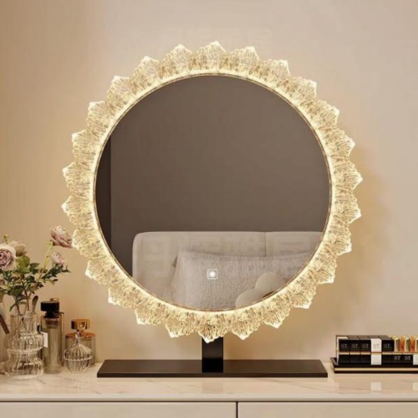 Gương Đèn LED Treo Tường Phòng Tắm Hình Tròn Bông Hoa, Phòng Ngủ, Bàn Trang Điểm Hiện Đại