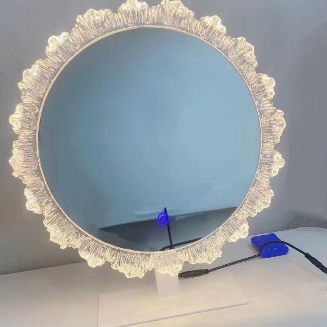 Gương Đèn LED Treo Tường Phòng Tắm Hình Tròn Bông Hoa, Phòng Ngủ, Bàn Trang Điểm Hiện Đại
