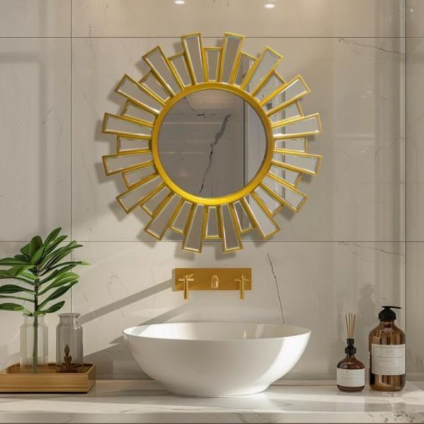 Gương Treo Tường Hình Mặt Trời Sang Trọng Cổ Điển Decor Phòng tắm, Phòng Khách Biệt Thự Hoàng Gia