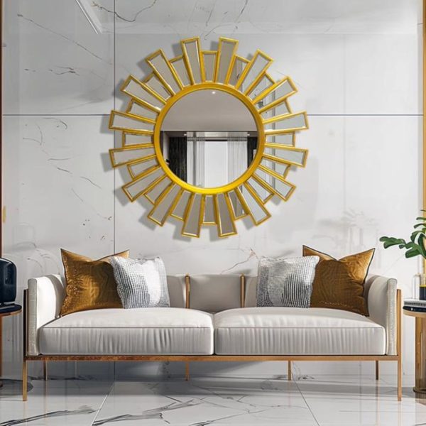 Gương Treo Tường Hình Mặt Trời Sang Trọng Cổ Điển Decor Phòng tắm, Phòng Khách Biệt Thự Hoàng Gia
