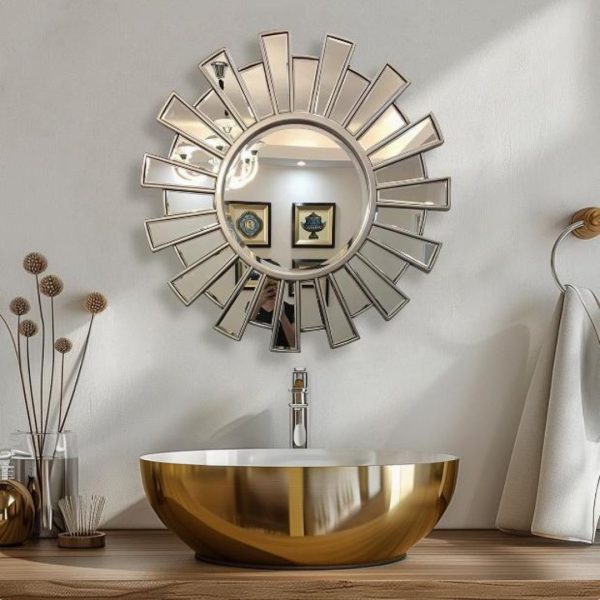 Gương Treo Tường Hình Mặt Trời Sang Trọng Cổ Điển Decor Phòng tắm, Phòng Khách Biệt Thự Hoàng Gia