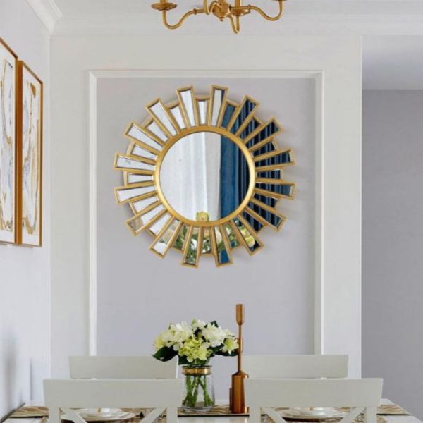 Gương Treo Tường Hình Mặt Trời Sang Trọng Cổ Điển Decor Phòng tắm, Phòng Khách Biệt Thự Hoàng Gia
