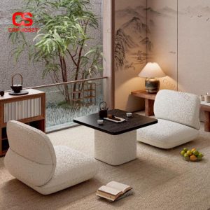 Bộ Bàn Ghế Bệt Vải Nhung Bông Trắng Phong Cách Tối Giản Nhật Bản Thưởng Thức Trà Chiều