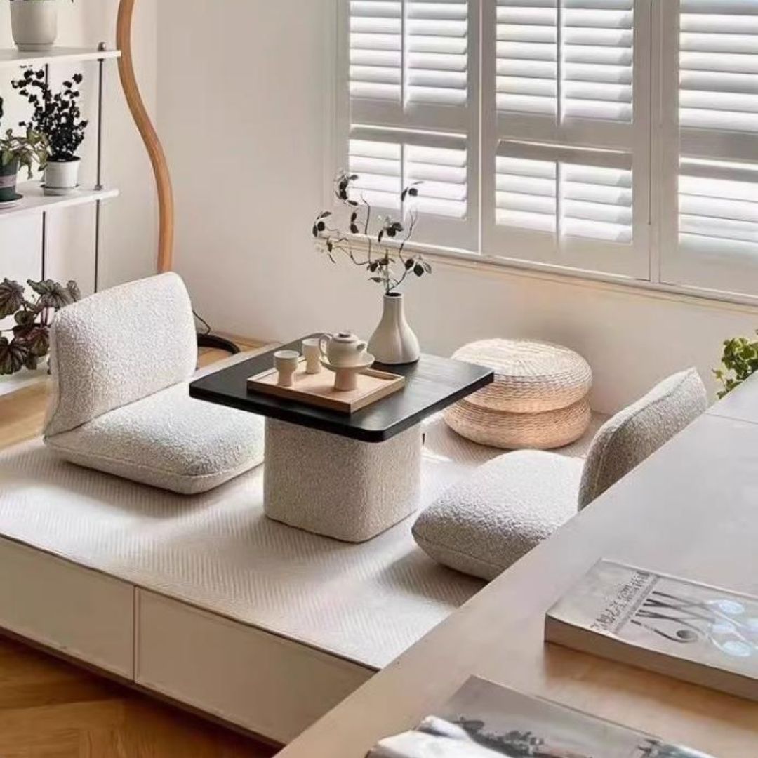 Bộ Bàn Ghế Bệt Vải Nhung Bông Trắng Phong Cách Tối Giản Nhật Bản Thưởng Thức Trà Chiều