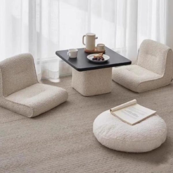 Bộ Bàn Ghế Bệt Vải Nhung Bông Trắng Phong Cách Tối Giản Nhật Bản Thưởng Thức Trà Chiều
