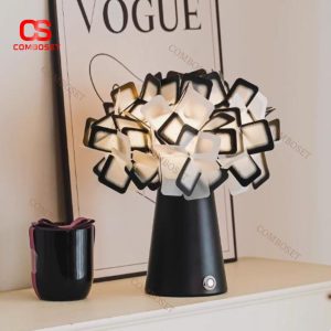 Đèn Bàn Cánh Hoa Màu Đen Thiết Kế Ý Cá Tính Trang Trí Phòng Ngủ, Bàn Làm Việc Với 3 Chế Độ Sáng