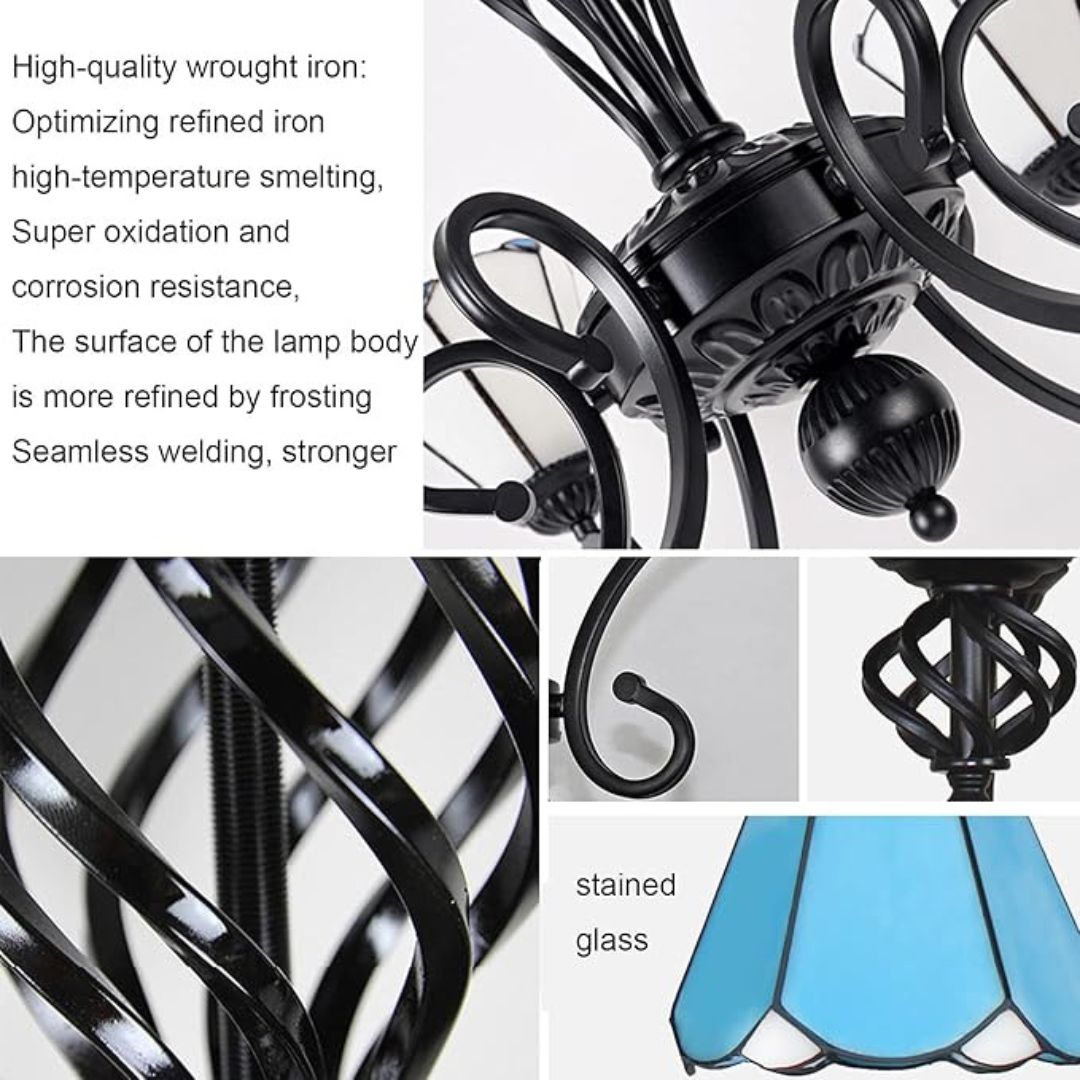 Đèn Chùm 6 Bông Hoa Ly Thuỷ Tinh Trắng Xanh Cổ Điển Phong Cách Địa Trung Hải Decor Khách SạnĐèn Chùm 6 Bông Hoa Ly Thuỷ Tinh Trắng Xanh Cổ Điển Phong Cách Địa Trung Hải Decor Khách Sạn