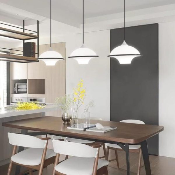 Đèn Chùm Đĩa Bay Màu Trắng Viền Đen Phong Cách Đan Mạch Tối Giản Bảo Vệ Mắt Tối Ưu