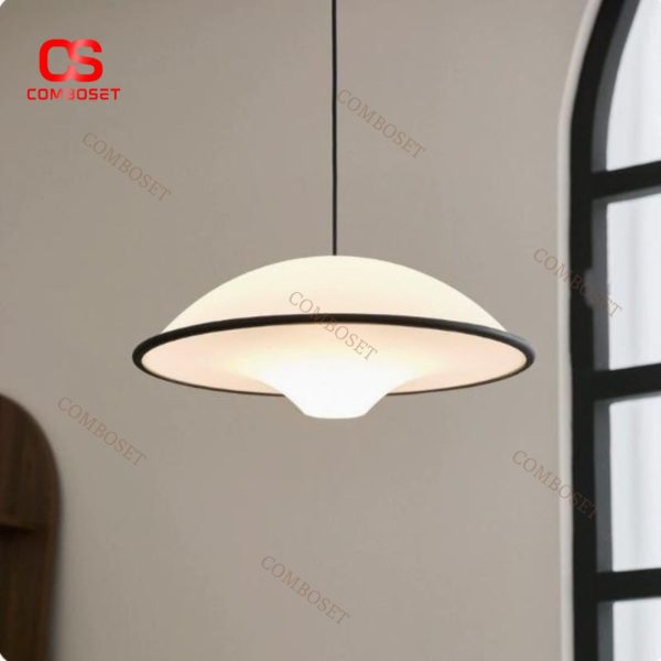 Đèn Chùm Đĩa Bay Màu Trắng Viền Đen Phong Cách Đan Mạch Tối Giản Bảo Vệ Mắt Tối Ưu