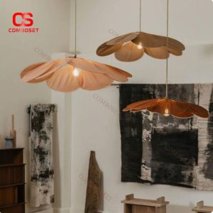 Đèn Chùm Đồng Bông Hoa Vải Nâu Be Retro Phong Cách Zen Truyền Thống Tối Giản