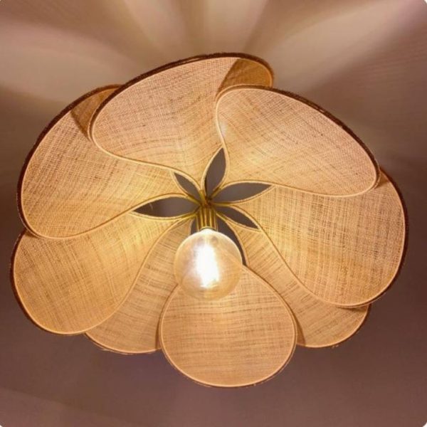 Đèn Chùm Đồng Bông Hoa Vải Nâu Be Retro Phong Cách Zen Truyền Thống Tối Giản