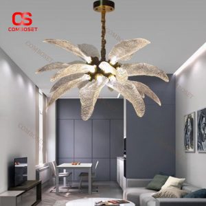 Đèn Chùm Đồng Lá Nhựa Tròn Trong Suốt Kiểu Pháp Trang Trí Phòng Khách Thẩm Mỹ