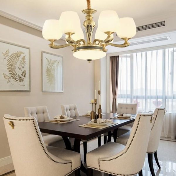 Đèn Chùm Đồng Lớn Châu Âu Cổ Điển Chao Thuỷ Tinh Hình Chiếc Ly Trang Trí Biệt Thự Thời Thượng