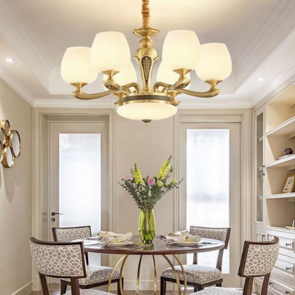 Đèn Chùm Đồng Lớn Châu Âu Cổ Điển Chao Thuỷ Tinh Hình Chiếc Ly Trang Trí Biệt Thự Thời Thượng