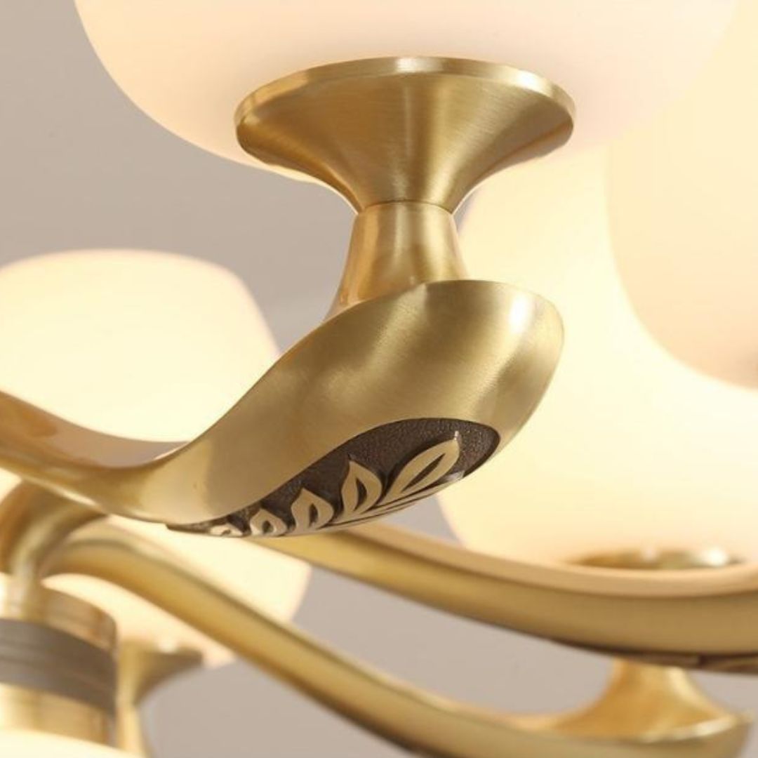 Đèn Chùm Đồng Lớn Châu Âu Cổ Điển Chao Thuỷ Tinh Hình Chiếc Ly Trang Trí Biệt Thự Thời Thượng