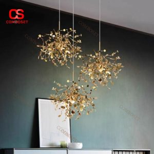 Đèn Chùm Lưới Thép Không Gỉ 2 Màu Vàng Gold Và Bạc Cá Tính Sang Trọng Phong Cách Ý
