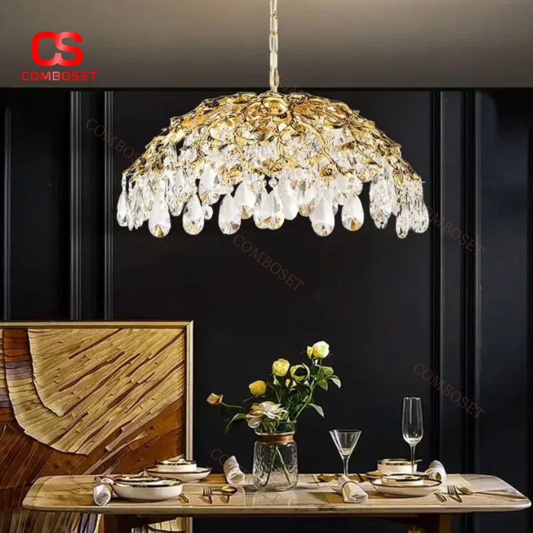 Đèn Chùm Pha Lê Cành Cây Giọt Nước Mô Phỏng Trời Mưa Trang Trí Phòng Khách, Bàn Ăn Sang Trọng
