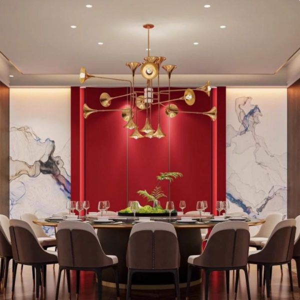 Đèn Chùm Sắt Mạ Vàng Hình Loa Kèn Mới Lạ Trang Trí Quán Cafe Nhà Hàng Nghệ Thuật