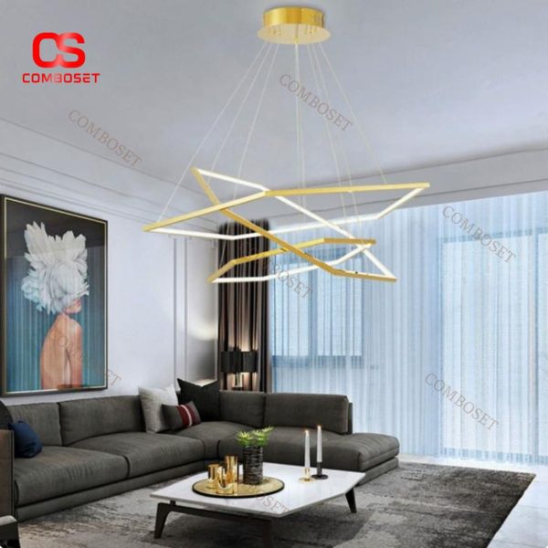 Đèn Chùm Thép Hình Lục Giác Tối Giản Mạ Vàng Sang Trọng Hiện Đại Decor Phòng Khách, Cầu Thang Căn Hộ