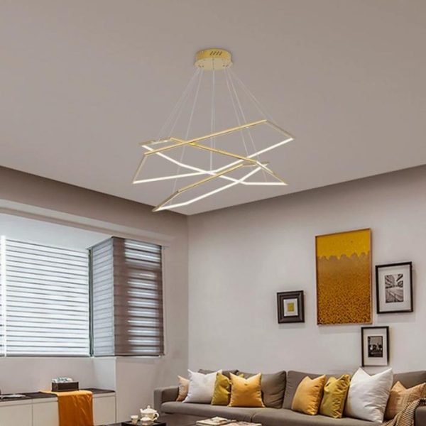 Đèn Chùm Thép Hình Lục Giác Tối Giản Mạ Vàng Sang Trọng Hiện Đại Decor Phòng Khách, Cầu Thang Căn Hộ