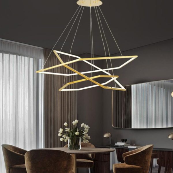 Đèn Chùm Thép Hình Lục Giác Tối Giản Mạ Vàng Sang Trọng Hiện Đại Decor Phòng Khách, Cầu Thang Căn Hộ