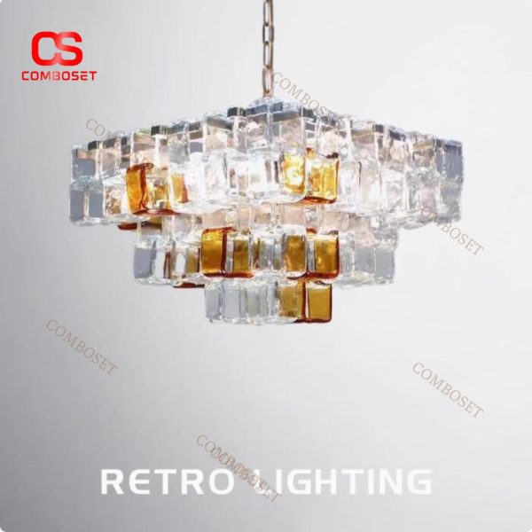 Đèn Chùm Thuỷ Tinh Hình Viên Đường Trắng Nâu Thiết Kế Pháp Sáng Tạo Thẩm Mỹ Decor Triển Lãm
