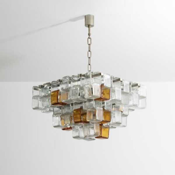 Đèn Chùm Thuỷ Tinh Hình Viên Đường Trắng Nâu Thiết Kế Pháp Sáng Tạo Thẩm Mỹ Decor Triển Lãm