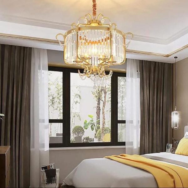 Đèn Chùm Tròn Pha Lê K9 Tông Màu Vàng Sang Trọng Trang Trí Biệt Thự, Chung Cư Quý Tộc
