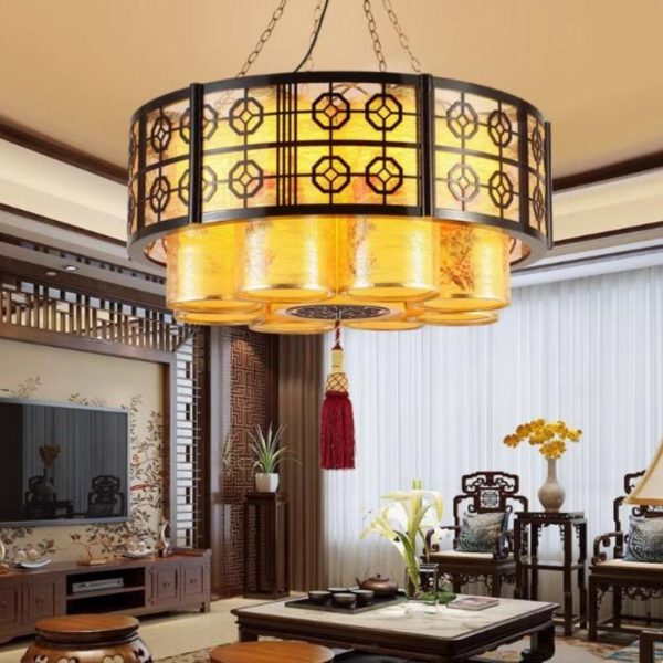 Đèn Lồng Tròn Cổ Trung Quốc Hoa Văn Cổ Điển Kèm Tua Rua Sang Trọng Trang Trí Phòng Khách, Nhà Hàng