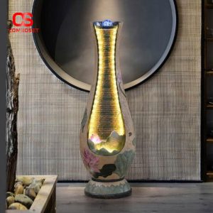 Đèn Sàn Đài Phun Nước Phù Diêu Hoa Sen Nét Cổ Điển Á Đông Trang Trí Phòng Khách, Làm Quà Tặng Phong Thuỷ