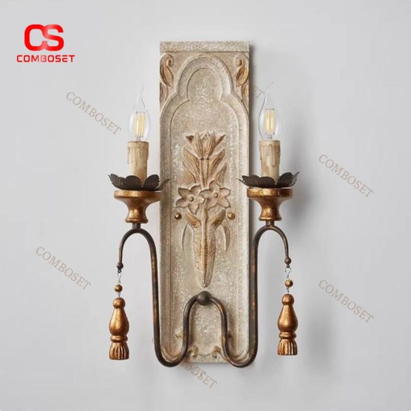 Đèn Tường Gỗ Kiểu Pháp Phong Cách Cổ Điển Decor Phòng Khách, Phòng Ngủ Vintage